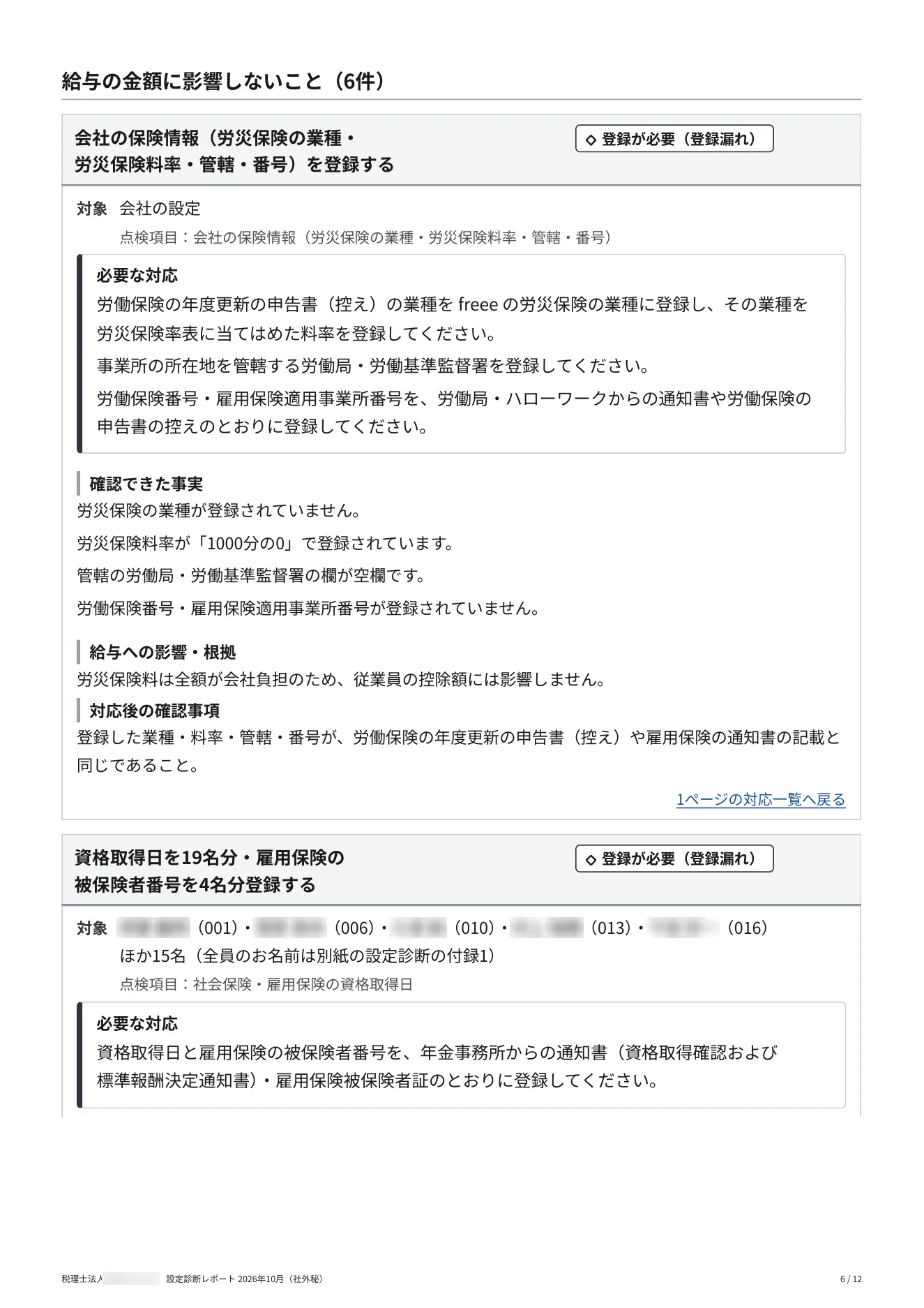 設定診断レポート（サンプル） 6 / 12 ページ