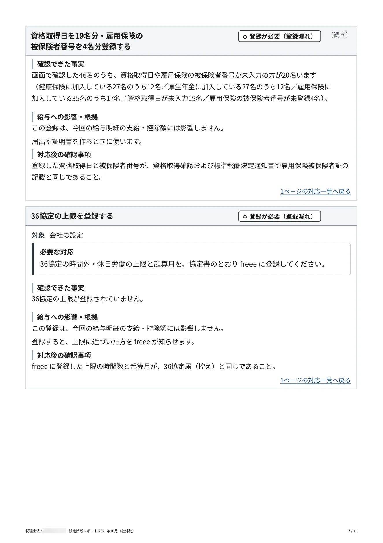 設定診断レポート（サンプル） 7 / 12 ページ