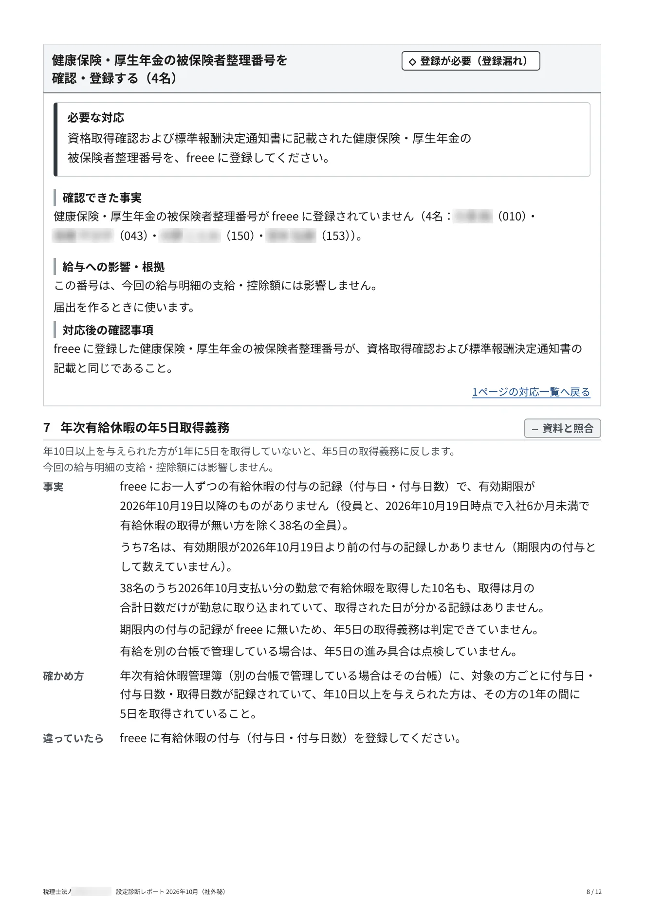 設定診断レポート（サンプル） 8 / 12 ページ