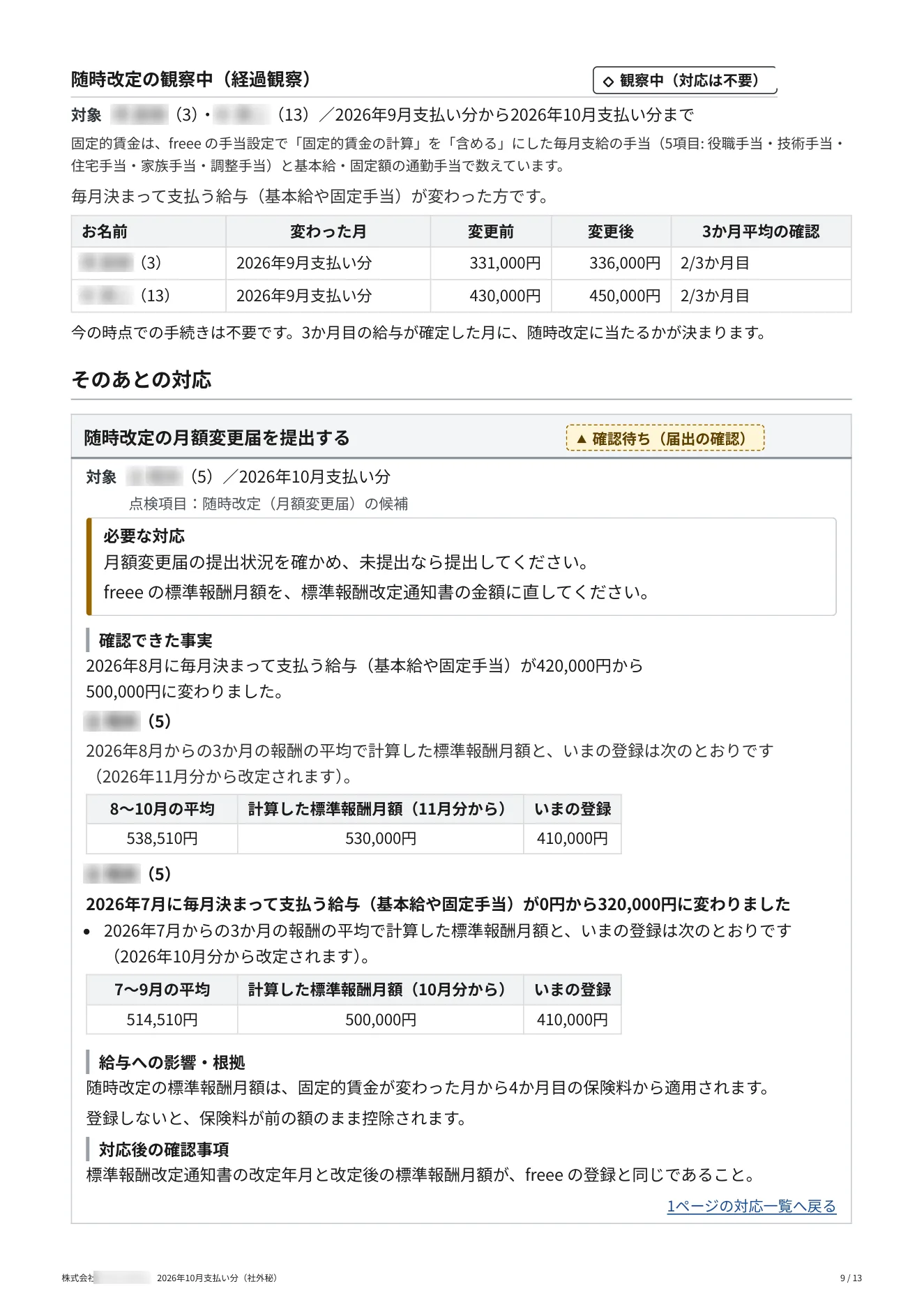 給与見守りレポート（サンプル） 9 / 13 ページ